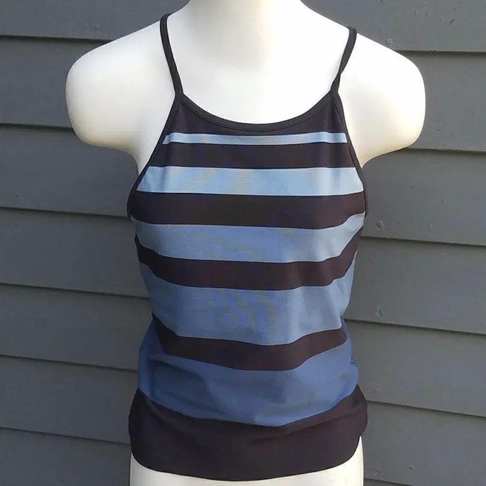 J Crew Gymn Black Shades of Blue Stripes Bra Tank Top size Large
